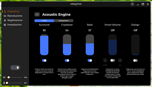 Creative Sound Blaster X5 recensione Acoustic Engine regolazioni