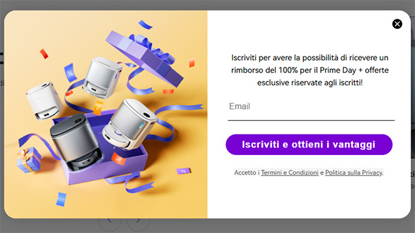 Offerte Prime Day Narwal iscrizione newsletter sconto