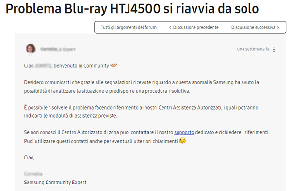 Problema Blu-ray HTJ4500 si riavvia da solo